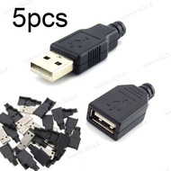 5pcs Mirco USB 2.0 Socket 4 Pin Connector Plug 3 in 1 Type A Female Male Black Plastic Cover DIY Connectors Kits  SG2L4