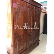 Tkl Lemari Pakaian Kayu Semi Jati 3 Pintu Full Kayu