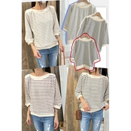 🫟Ready Stock @💋F2353-1 Ribbed Flat Neck T (Three-Quarter Sleeve)