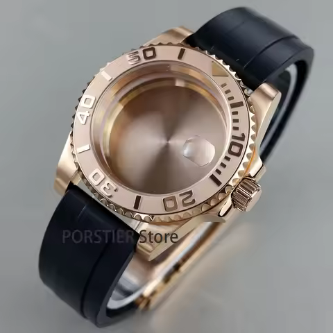 High quality 40mm Rose Gold Men Watch Cases Rubber Strap For Seiko nh34 nh35 nh36 100m waterproof 28