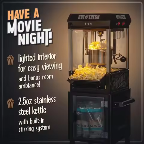 -Popcorn Maker Machine - Professional Cart With 2.5 Oz Kettle Makes Up To 10 Cups - Vintage Popcorn 