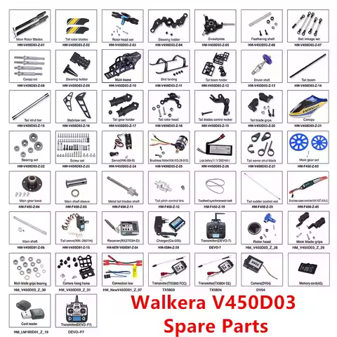 Walkera V450D03 Spare Parts Propeller Motor Servo Gear ESC Receiver Landing Ball linkage Hood belt a