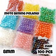 [25 Gram] Manik 8mm Monte Mote Akrilik Kaca Bening Pelangi Bulat Isi 100 Butir