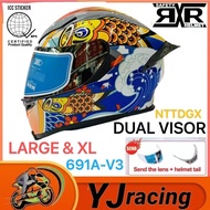 RXR 691A-V3 DUAL VISOR FREE LENS AND HELMET TAIL SIZES L(59-60cm) &XL (62-64cm) ICC and BPS Sticker
