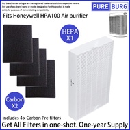 Fits Honeywell HPA100 Air Purifier HEPA + Activated Carbon Pre-Filters x4 - Complete Replacement Set