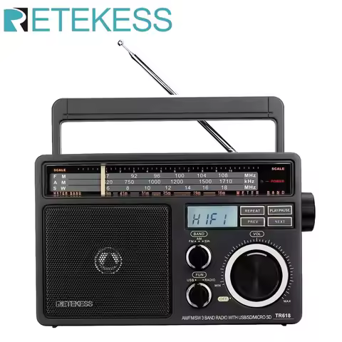 RETEKESS TR618 AM FM SW Portable Radio with Digital MP3 Player Support Micro SD and USB Loud Volume 