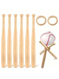 6入組迷你棒球棒和2個環,木製展示架,適用於繪畫、diy手工藝項目