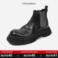 รองเท้าบูทเชลซีหนังม้าแฮนด์เมดสำหรับผู้ชาย sole Vibram หนา เพิ่มความสูง