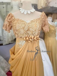 Matte Gold SWAG DESIGN Formal Gown for Ninang Principal Sponsor Mother of the Bride Groom