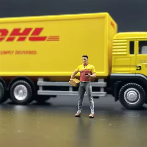 1/64 Scale Model DHL Courier Figures and DHL Truck Diecast Alloy Car Scene Accessories Dioramas Mini