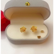 Original 916 gold rose sand gold earrings, hibiscus flower accessories Jewelry Gifts Hypoallergic