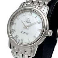 OMEGA De Ville Prestige 4570.71 帶盒子和保修，不銹鋼石英機芯，白色貝殼錶盤，女士手錶
