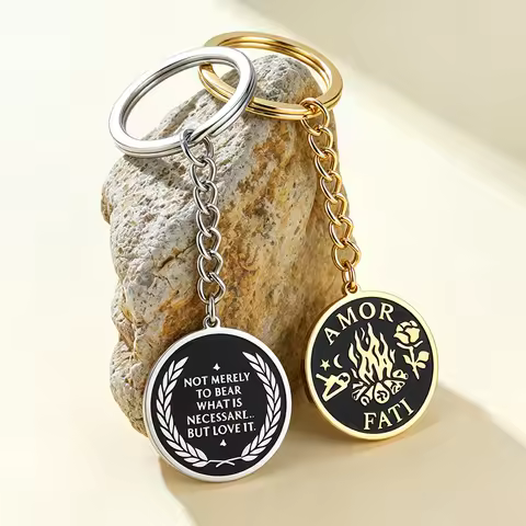 Amor Fati Keychains Stoic Quote Stoicism Inspirational Key Ring for Women Men Amulet Enamel Keyring 
