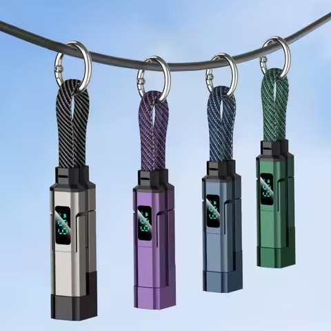 6A 4 in 1 PD Fast Charging Cable Keychain Braided Digital Display For iPhone Huawei Type-C All Phone