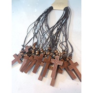 Jerusalem Wooden Cross Rope Necklace QTM064A (7356) - Cross Necklace - Cross Rope Necklace - Wooden 