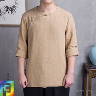 Baju Nipis Lengan Lima Suku Linen Gaya Cina Musim Panas untuk Lelaki, Baju Lengan Pertengahan Linen 