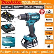 【Factory Direct】2024 Makita DDF485 Cordless Drill 6.0AH* 2 Battery Brushless Rechargeable Power Tool 450 N.m Household 18V Power Tool Cordless Battery Drill