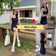 Mini shop (8K91-1) A-Line Dress Plain Color Knitted Fabric-C