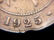 香港戰前銅仙-1925年香港英皇佐治五世King George V像一仙銅幣(海員大罷工時期)
