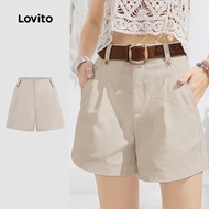 Lovito Casual Shorts Pocket Metal Rivet Summer Shorts for Women L128ED799 Lovito Poto Poto Pocket Me