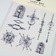 手繪刺青紋身貼紙神秘力量水晶石塔羅指南針天堂門弓箭行星球唯美