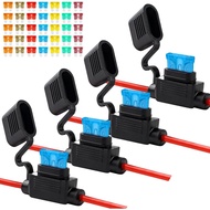4 Pieces 12AWG Inline Fuse Holder,Waterproof Fuse Holder,Belt 35 Standard Fuse(Each 5 个:5A、7.5A、10A、