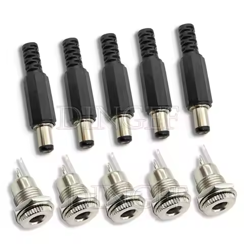 10PCS 5Pair 5.5x2.1mm 5.5x2.5mm DC Power Plug Male Female Jack Socket Nut Panel Mount DC Power Adapt