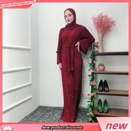 Muslimah  lace dress muslimah plain pleated abaya Moden Pleated Ironless Jubah Long Dress Cassal Fas