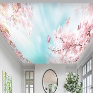 Wallpaper 3D Custom Plafon Awan Biru Bunga Pink Kupu-Kupu (21PLF-028)