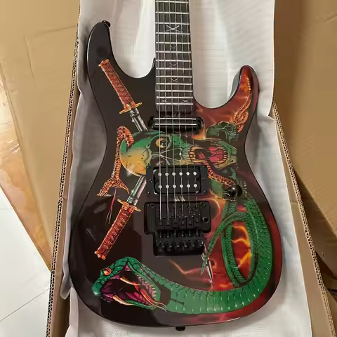 Graphic Super Strat Metal Guitar HH Pickups Double Locking Tremolo Bridge Mahogany Body Rosewood Fin