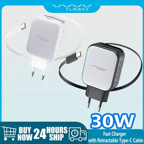 Vyvylabs PD 30W Fast Charging Charger for iPhone 17 16 Pro Max PD Retractable Cable Quick Charging A