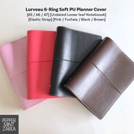 Lurveau 6-Ring Soft PU Planner Cover [A5/A6/A7][Elastic Strap] [Pink/Fuchsia/Black/Brown] A5 Book Co