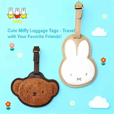 Kawaii Anime Miffy Rabbit Boris Bear Embroidered Leather Portable Bag Cute Cartoon Luggage Tag Girl 