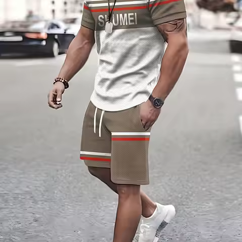 Men's 3D Printed Casual Sportswear, Oversized Breathable Short Sleeves And Shorts, Y2K Style