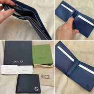 全新 Gucci 古馳 8卡 GG logo 牛皮 黑色 藍色 男用 基本款 短夾 皮夾 錢包 正品 薄型 撞色 雙色 義大利製