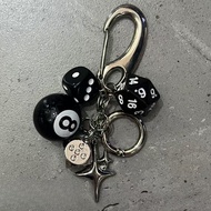 3D Black No 8 Billiard Keychain Lucky Dice Fashion Creative Women Men Solid Metal Carabiner Pendant 
