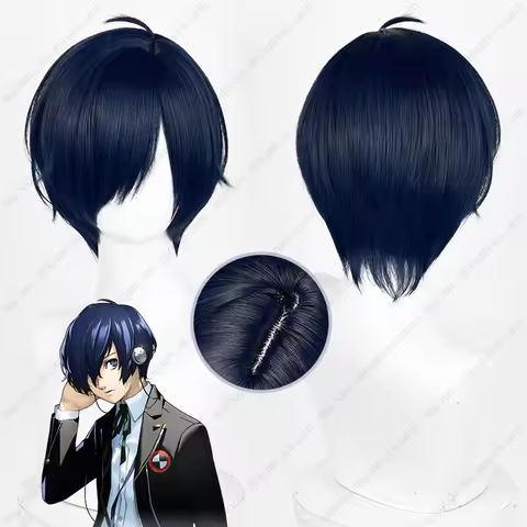 P3 Makoto Yuki Cosplay Wig 30cm Blue Black Short Wigs Heat Resistant Synthetic Hair