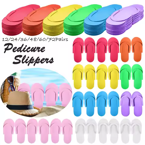 24-72Pairs Disposable Pedicure Slippers EVA Foam Pedicure Flip Flops for Women Pedicure Sandals Salo