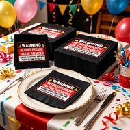 20 Retro Retirement Napkins – Black & Red "Happy Retirement" Banner Napkins for 60th, 65th, 70th Bir