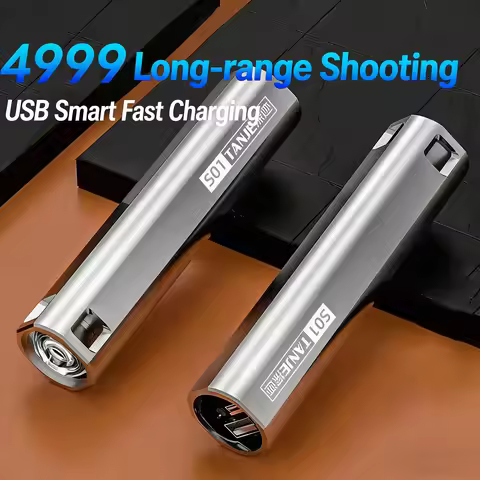 1999m Long Range Flashlight Rechargeable Mini 12cm 8000 Lumens Super Bright Pocket LED Torch Light 8