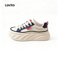 Lovito Sporty Plain Leather Water Proof Dirty Resistant Easy To Clean Versatile Sneakers for Women L