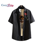 Cozy Up New Short Sleeve Shirts Men Hawaiian Rose Batik Slim Fit