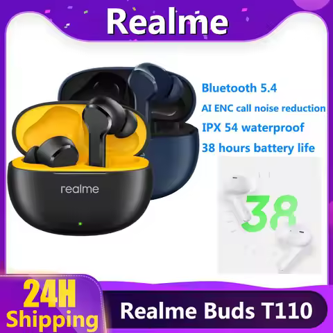 Original Realme Buds T110 Bluetooth 5.4 AI ENC call noise reduction Ture Wireless earphones TWS IPX5