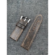 棕色復古爆裂紋棕色小牛皮針扣手表帶 沛納海PAM382 PAM127代用