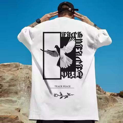 Simple Men's T-Shirt 3d Peace Dove Print Men's Short Sleeve T-Shirt Summer Casual Oversized Tee Top 