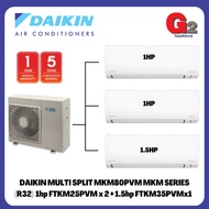 DAIKIN MULTI SPLIT MKM80PVM MKM SERIES (R32)  1hp FTKM25PVM x 2 + 1.5hp FTKM35PVMx1 - DAIKIN WARRANT