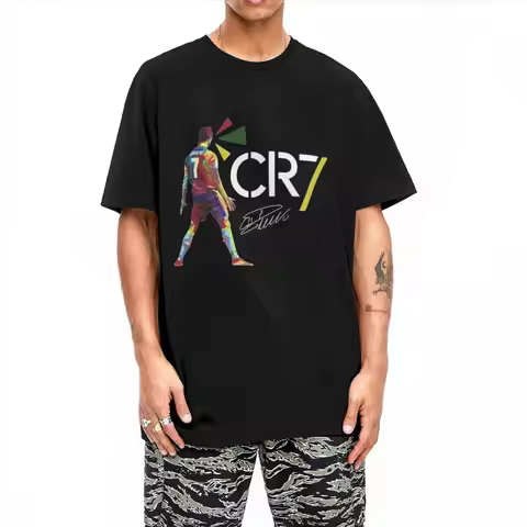 Cr7 Cristianoed Ronaldoed Signature T-Shirt Men Y2K Basic Pure Cotton T-Shirts Beach O-Neck Fashion