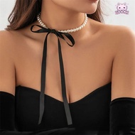 SOONA Bow Necklace, Pearl Ribbon Pearl Ribbon Neckchain, 2024 Bow Knot Tie Up Bow Necklace Bracelet 