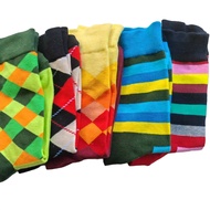 5 Pairs Men’s Cotton Crew Socks Colorful Striped Funky Retro Casual Dress Socks