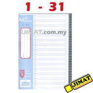 Grey PP Index Divider 31 Day / Plastic Filing Separator For Daily use (1 to 31) Lion File 1-31